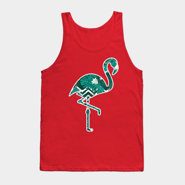 Tropical Floral Flamingo Blue Tank Top by dukito